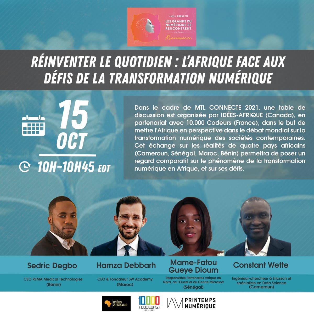 Semaine du Numérique à Montréal 12-17 octobre : 10.000 Codeurs partenaire d’IDEES AFRIQUE dans l’organisation une conférence sur le Numérique en Afrique