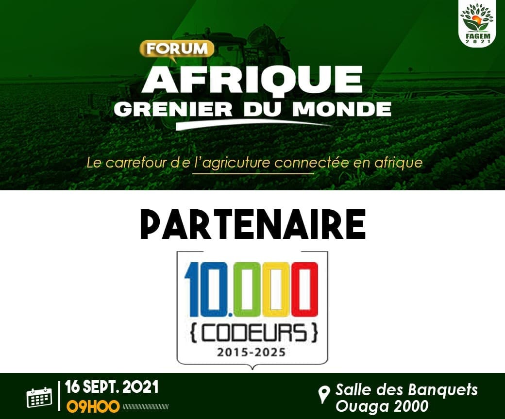10.000 Codeurs partenaire du Forum Afrique Grenier du Monde « FAGEM » 16 septembre 2021 au Burkina Faso